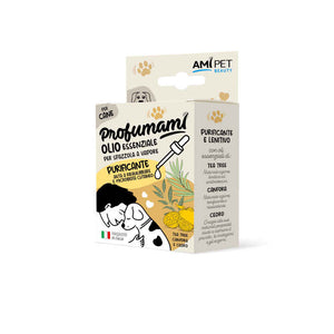 Confezione AMIPET Olio Essenziale Purificante per Cani 10ml – per spazzola a vapore con tea tree, canfora e cedro