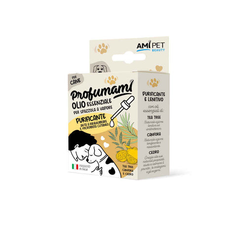 Confezione AMIPET Olio Essenziale Purificante per Cani 10ml – per spazzola a vapore con tea tree, canfora e cedro