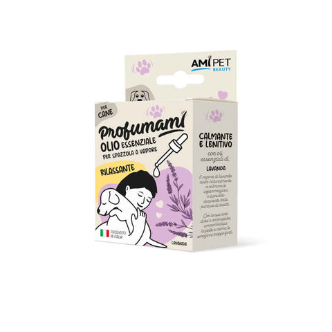 Confezione AMIPET Olio Essenziale Rilassante per Cani 10ml – alla lavanda, calmante e lenitivo per spazzola a vapore
