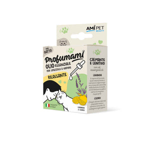 Confezione AMIPET Olio Essenziale Rilassante per Gatti 10ml – con lavanda e cedro, calmante per uso con spazzola a vapore
