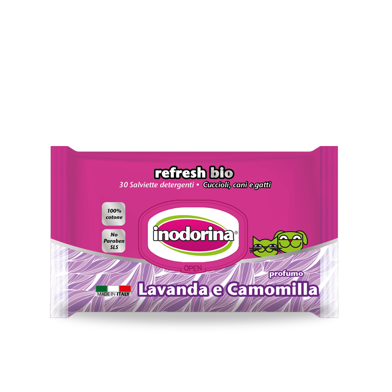 Inodorina Refresh Bio 30 salviette - Profumazione Lavanda e Camomilla 100% cotone