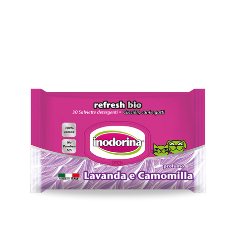 Inodorina Refresh Bio 30 salviette - Profumazione Lavanda e Camomilla 100% cotone